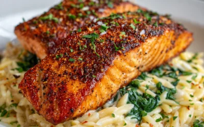 One Skillet Salmon with Lemon Orzo