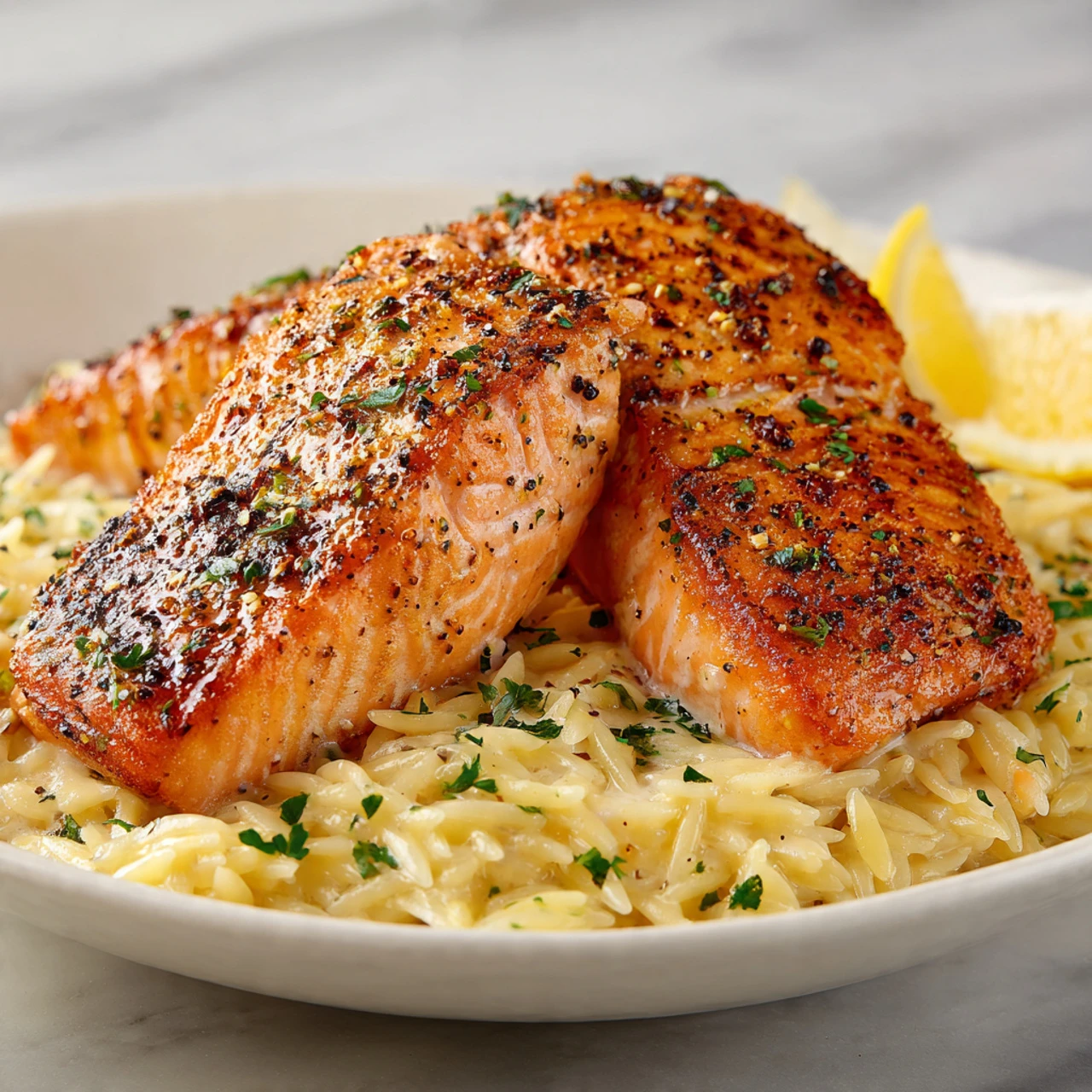 One Skillet Salmon With Lemon Orzo One Skillet Salmon Lemon Orzo