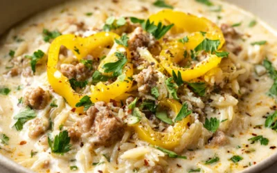 Savory Cheese Stuffed Banana Peppers Soup