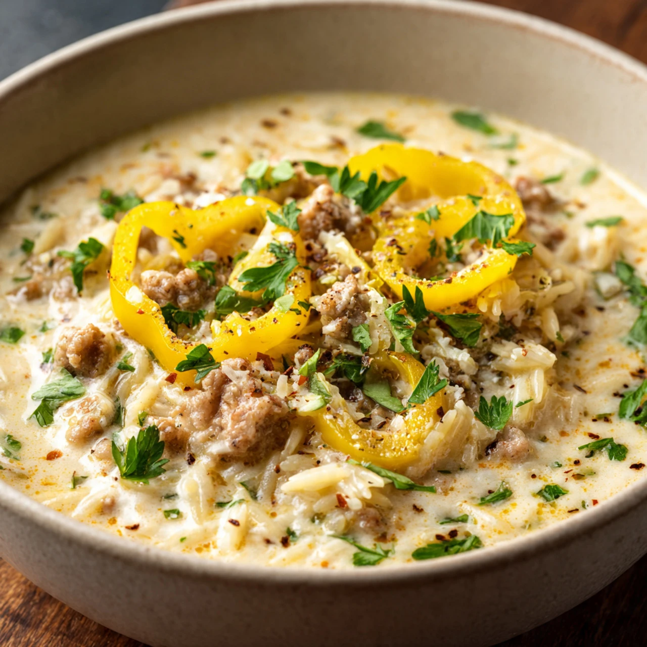 Savory Cheese Stuffed Banana Peppers Soup