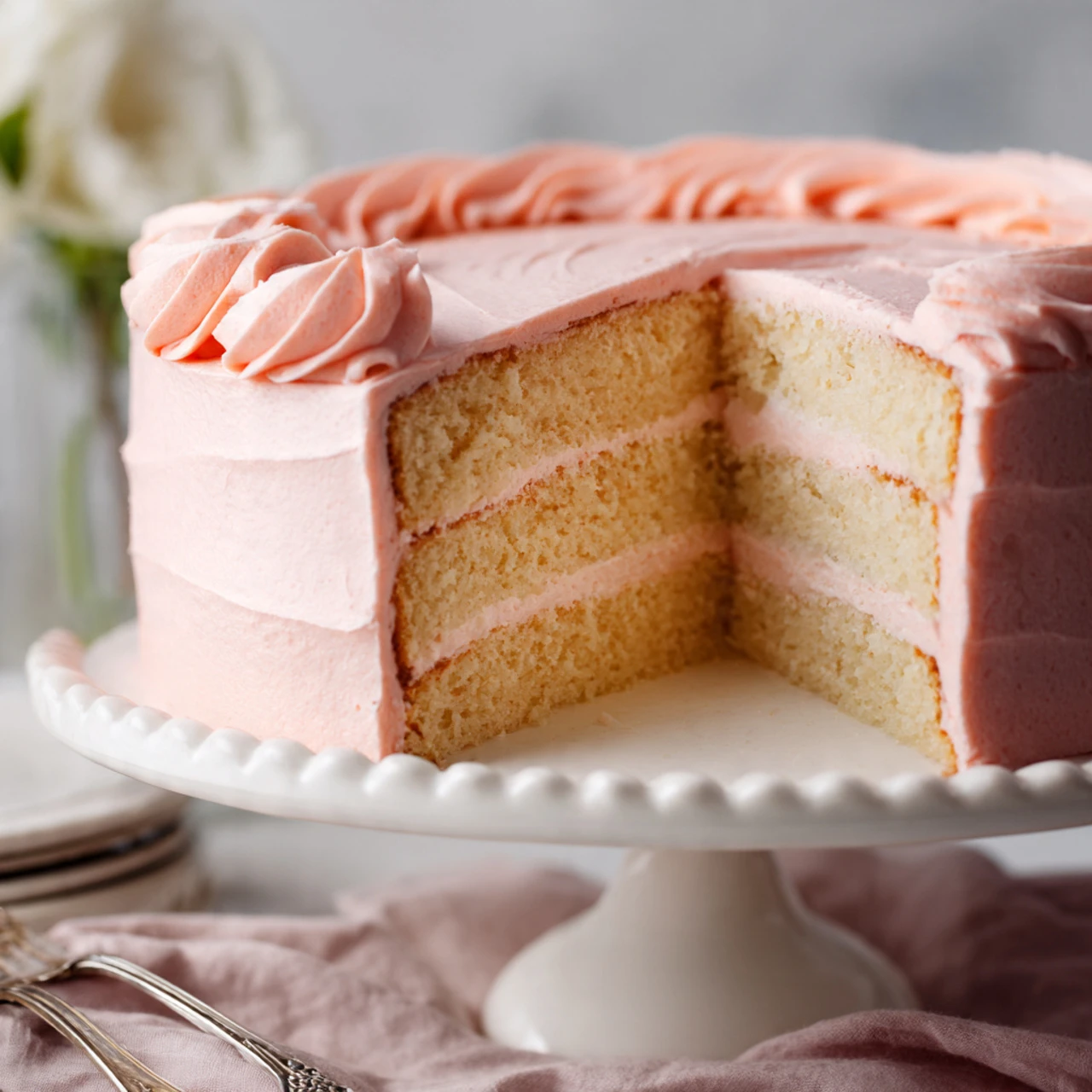 White Almond Cake With Whipped Buttercream Frosting White Almond Cake Whipped Buttercream Frosting